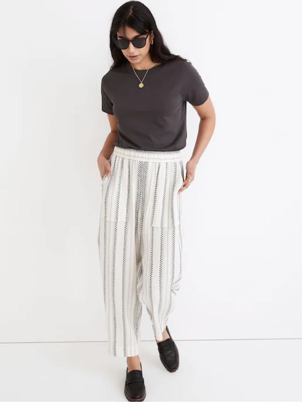 Madewell Lightspun Balloon Pull-On Pants Size Small White Black